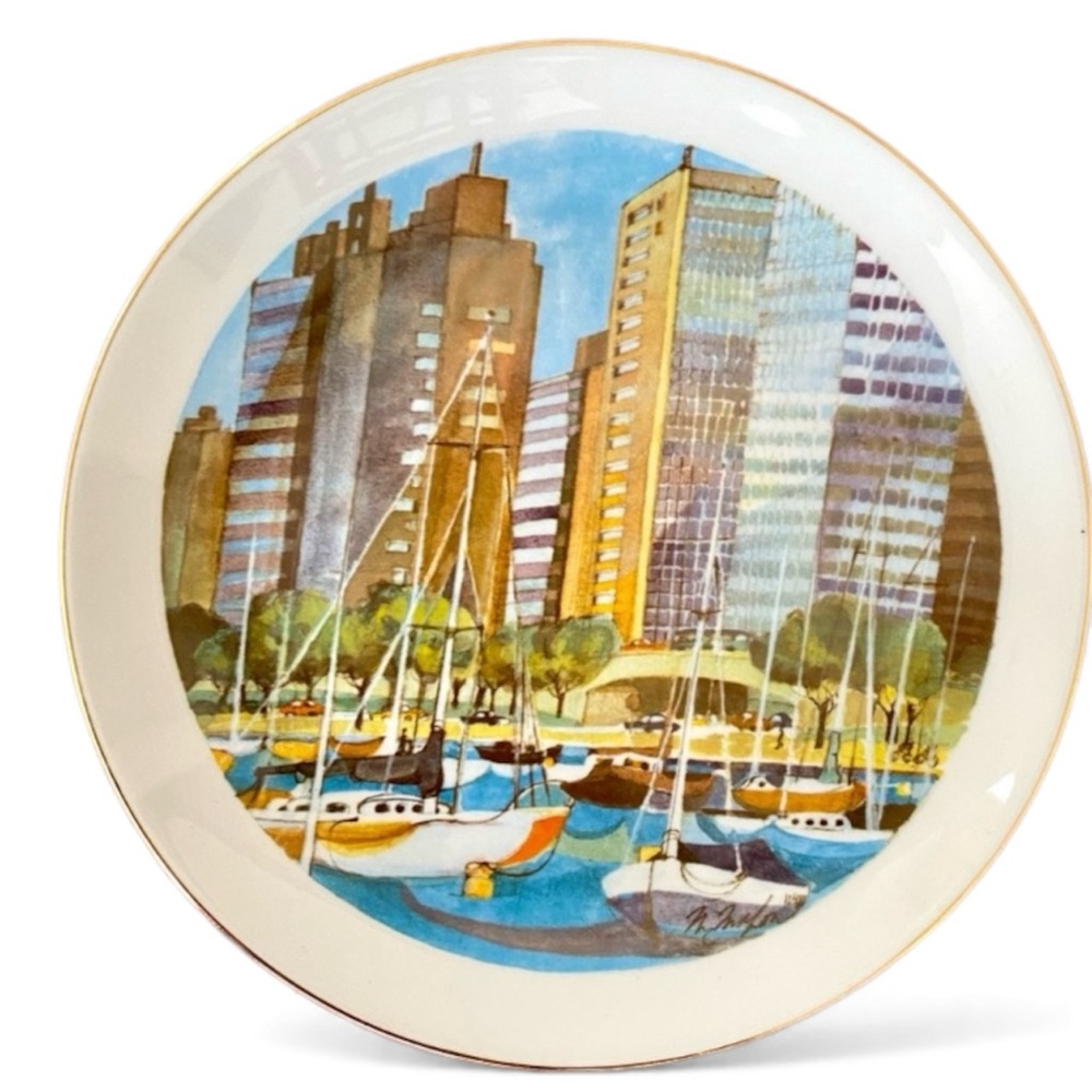 Vintage Franklin McMahon Sailboats and Skyscrapers 1972 Chicago Collection